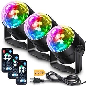 3-Pack Party Lights Disco Ball with Remote Control 7-Color Sound Activated RGB